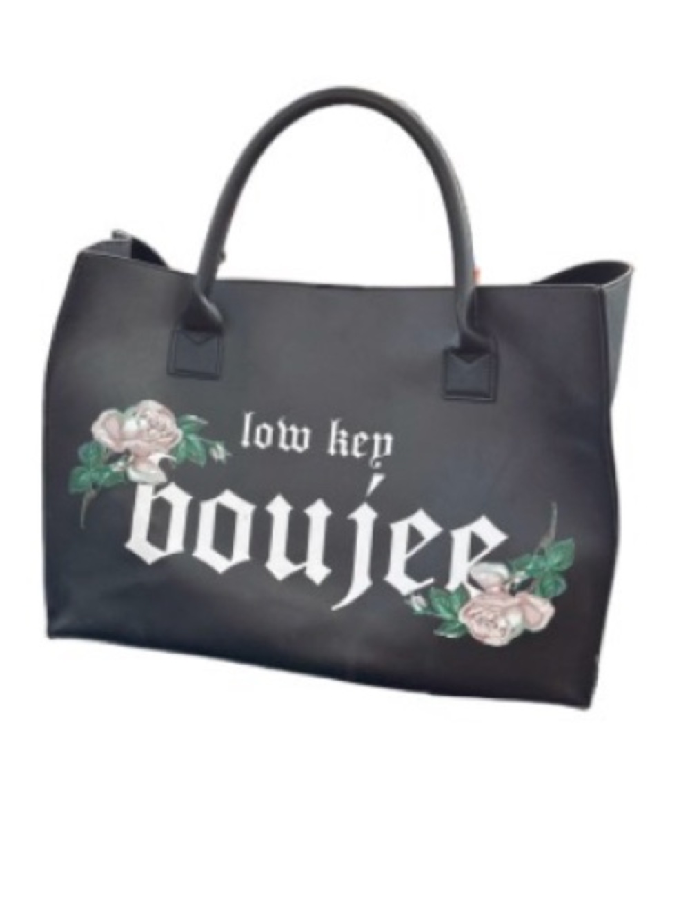 LA/TC Low Key Boujee Black Floral Tote Bag